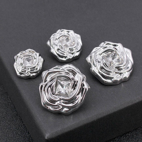 高档花朵水钻纽扣银色金属扣子毛衣西装外套装饰扣时尚百搭大衣扣