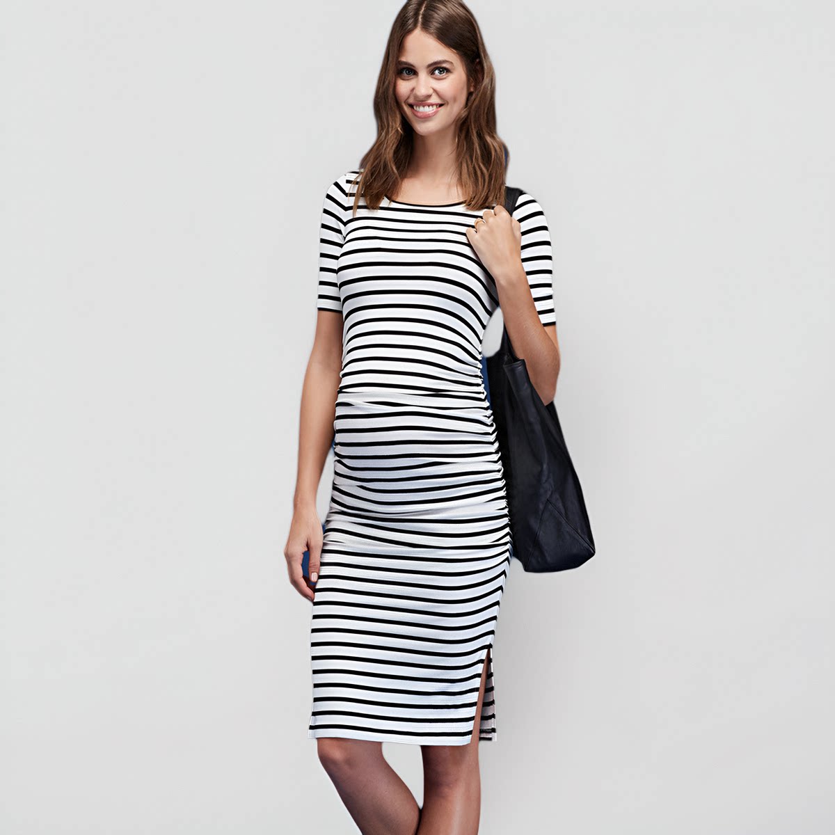 孕妇连衣裙孕妇装条纹潮短袖孕期打底裙子潮欧货洋气孕后期孕晚期