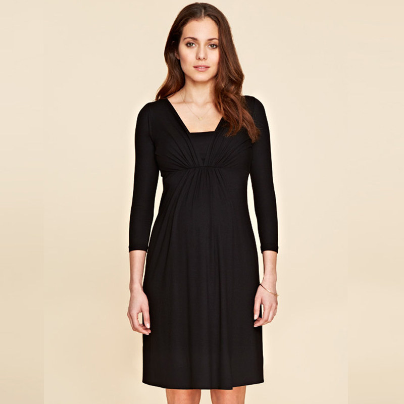 v领网红连衣裙高级感孕妇装春秋款针织欧美高腰修身中袖打底衣潮