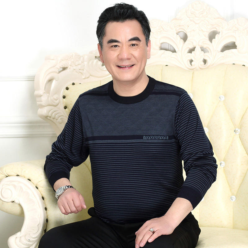 爸爸长袖恤秋季春款打底衫中老年人男装上衣中年男士圆领体恤衫