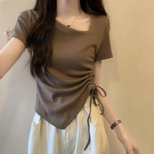 大码女装新款不规则上衣女夏季韩版时尚显瘦百搭遮肉长袖恤