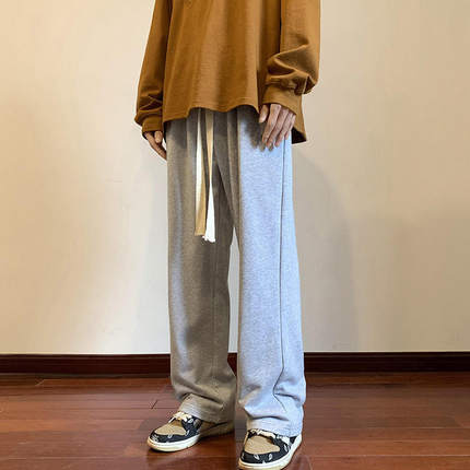 休闲纯色裤子男款直筒抽绳阔腿春秋季潮流韩式慵懒风垂感长裤