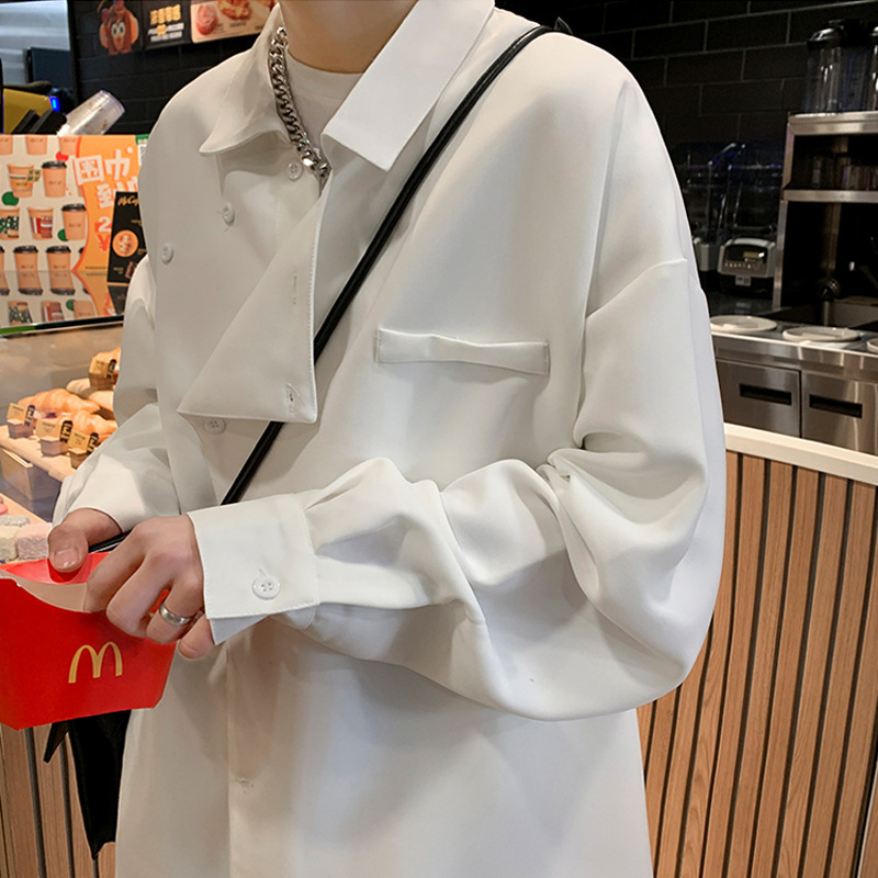 衬衫男装感炸街衬衫男痞帅小众设计感长袖白衬衣外套潮