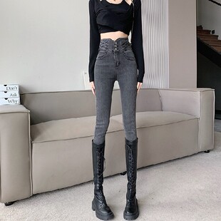 牛仔裤女秋季新款高腰黑色紧身配靴子小脚弹力潮修身显瘦裤子女款