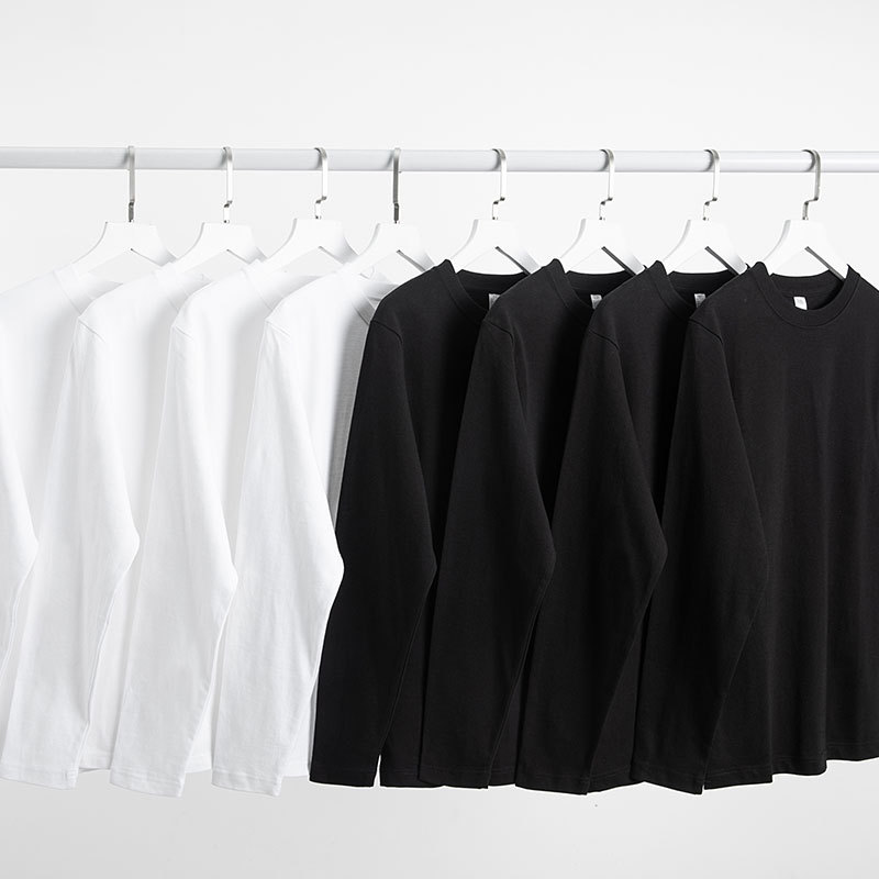 工厂直发重磅纯棉纯色圆领长袖t恤女款套头韩系学院风宽松打底衫