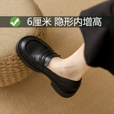 内增高小皮鞋女年新款英伦圆头网红爆款单鞋
