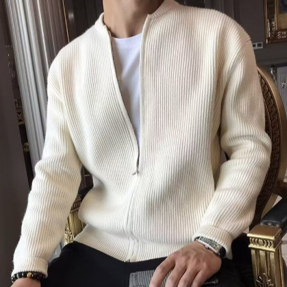 春秋新款开衫毛衣男士韩版潮流双拉链外穿针织衫修身休闲外套