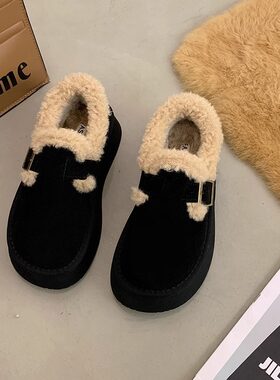 厚底雪地靴女款2025新款冬季女鞋加绒加厚毛毛保暖勃肯鞋棉鞋