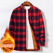 男冬季 新款 男士 国潮加绒加厚格子衬衫 宽松加绒工装 衬衣