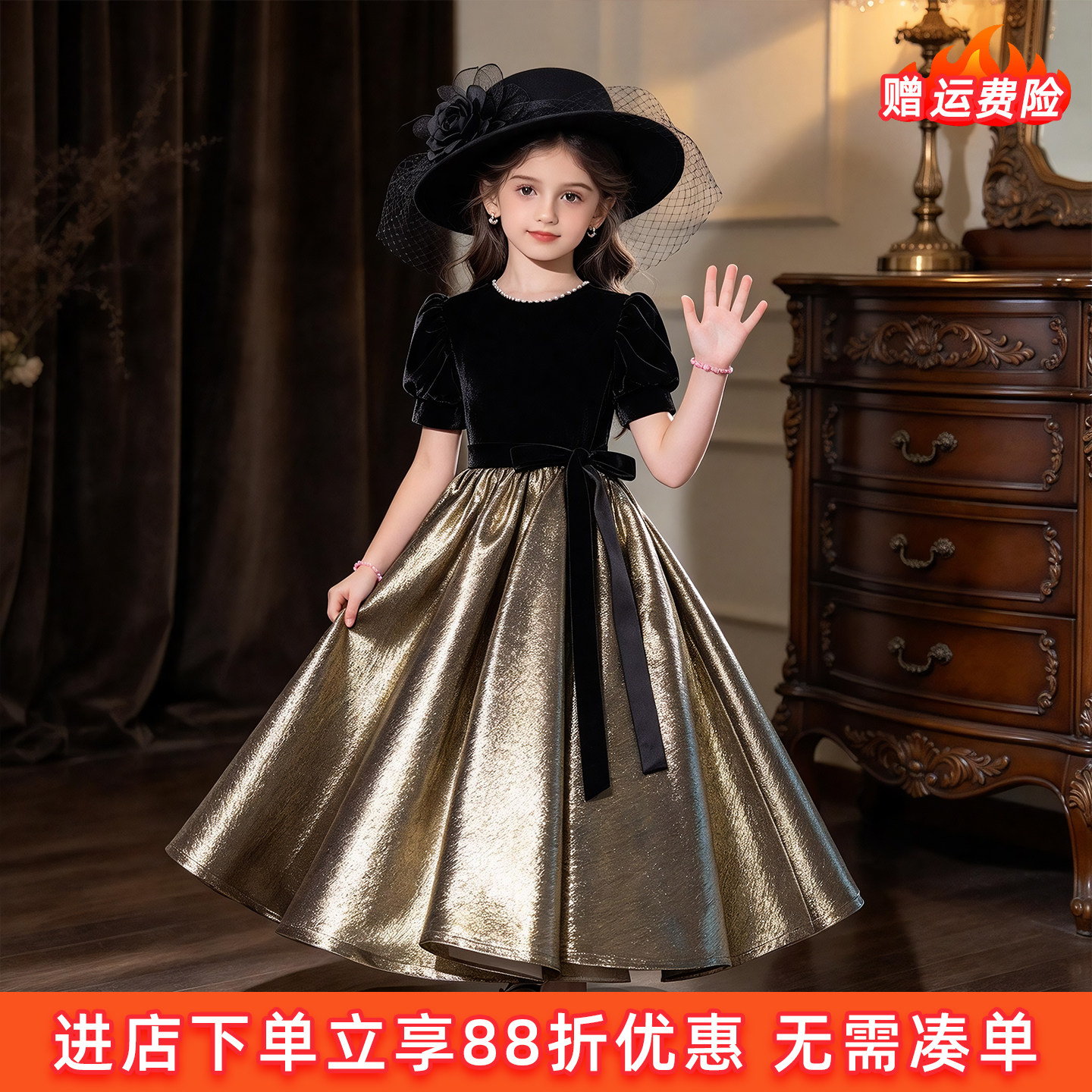 儿童主持人礼服十岁生日女童高端钢琴演奏演出服小提琴毕业晚礼服