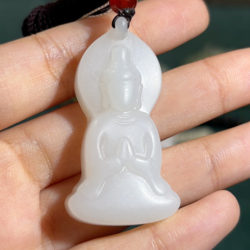 和田玉羊脂白玉观音挂件