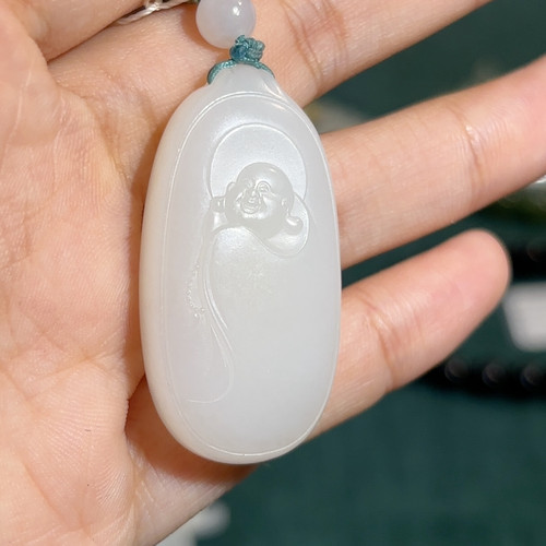 和田玉羊脂白玉弥勒挂件