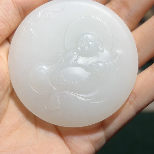 和田玉羊脂白玉弥勒挂件