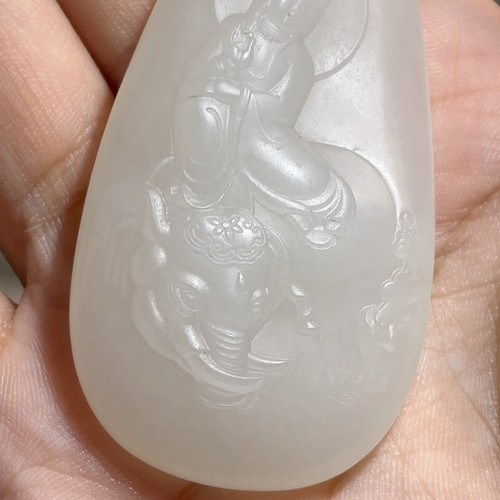 和田玉羊脂白玉普贤挂件