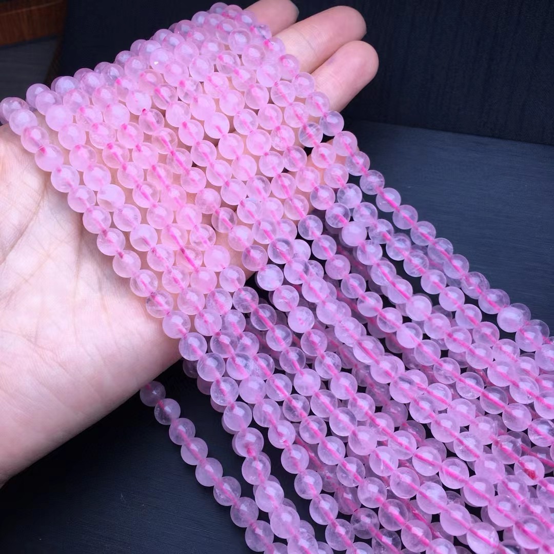天然粉晶三圈手链5mm 女桃花运粉水晶圆珠多圈手串串珠