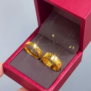 正品999足金戒指24k黄金碎冰冰戒指金包银男女款情侣对戒手饰礼物
