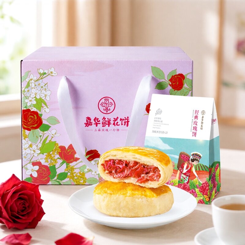 嘉华鲜花饼1050克礼盒经典玫瑰饼抹茶茉莉混搭多口味旅游伴手礼