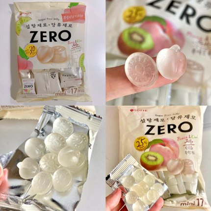 韩国进口lotte乐天zero零蔗糖水蜜桃味果汁软糖奇异果味儿童零食