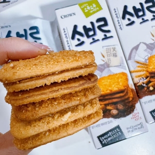 超好吃~韩国进口crown克丽安笑福饼干扁桃仁可可酥脆儿童零食60g