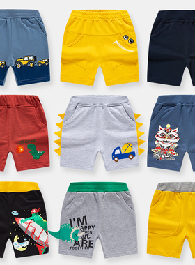 be top童装韩版儿童汽车印花五分裤2025夏季新品卡通纯棉裤子百搭