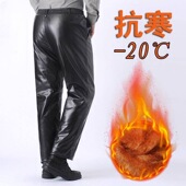男加绒加厚中老年防水防油防风耐磨PU工作裤 秋冬季 松紧腰皮裤