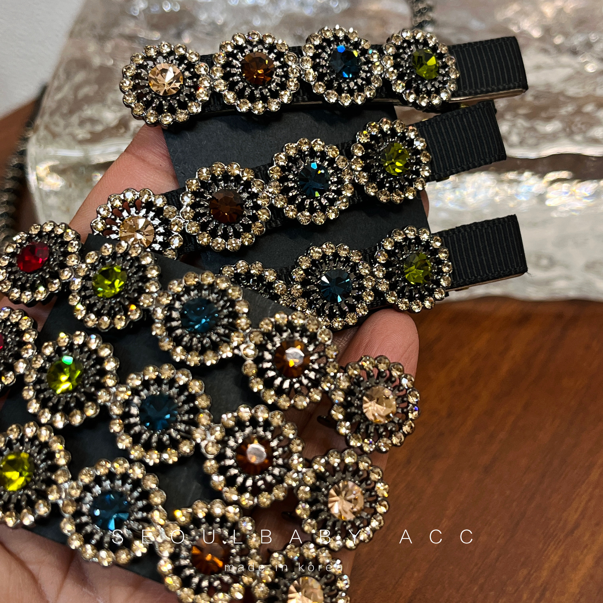 商场豆家 阿柜台新款韩国发饰复古彩色带钻小圆盘边夹侧夹刘海夹