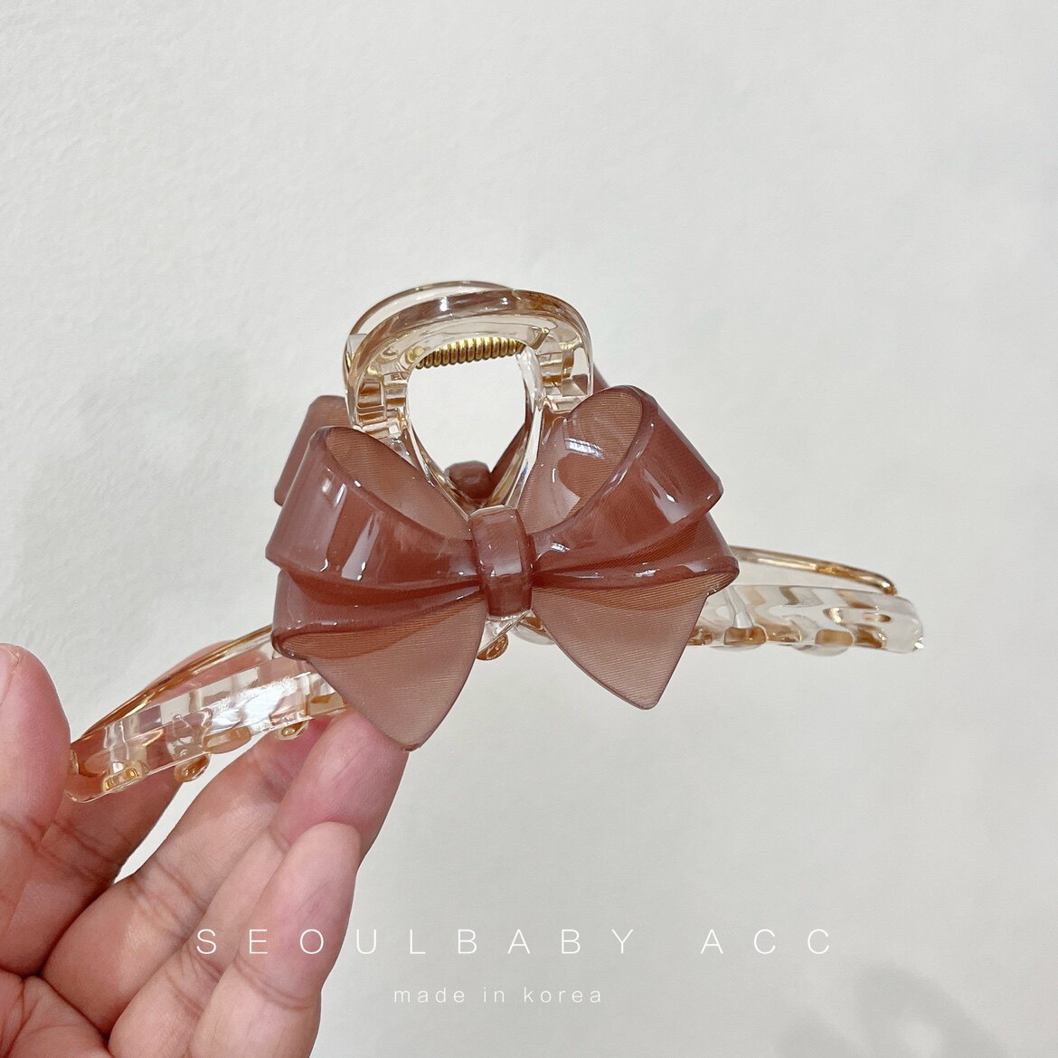 商场豆家柜台同款 韩国代购13cm大抓夹 咖色蝴蝶结头饰