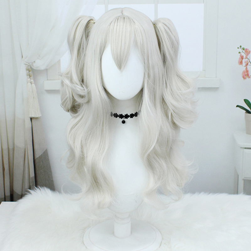 亚麻灰卷发双马尾cosplay假发