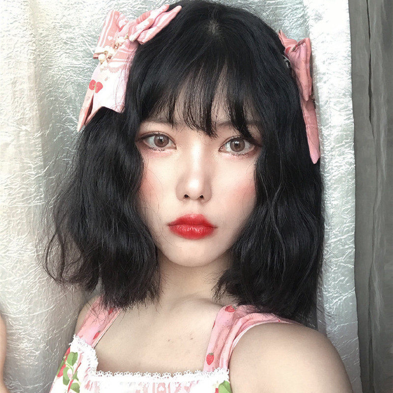 日系可爱空气刘海女装大佬洛丽塔男伪娘假发cos用品黑色蛋卷头