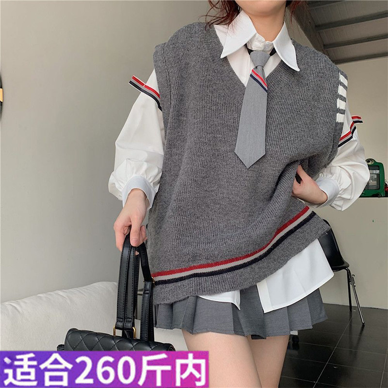 针织马甲衬衫两件套百褶裙短裙图片