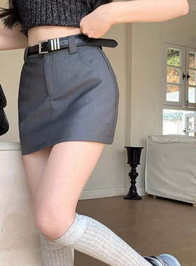 夏季大码200斤性感灰色高腰伪娘a字半身裙不过膝百搭显瘦包臀短裙