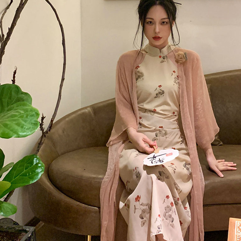 350斤内大码可爱新中式女装大佬cos改良旗袍性感伪娘连衣裙两件套