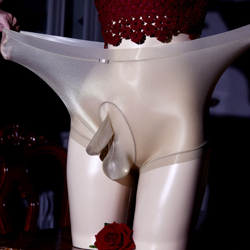 200斤大码伪娘内裤男士高腰丝滑性感超薄透明jj套枪弹分离平角裤