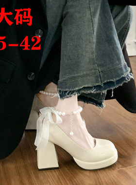35-42伪娘高跟鞋粗跟夏季浅口单鞋玛丽珍鞋女装大佬cos用品小皮鞋