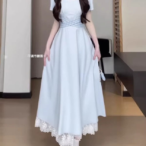 大码可爱蓝色伪娘连衣裙性感长裙
