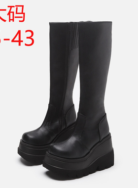 35-43码大码高筒靴哥特风厚底长靴不过膝显瘦粗跟女装大佬用品