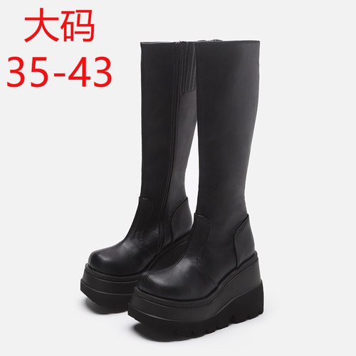 特风格厚底长靴机车骑士靴