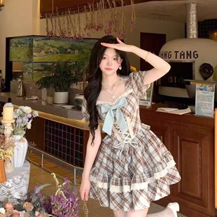 洛丽塔甜美方领女装 大佬cos用品 200斤性感伪娘连衣裙显瘦短袖 大码