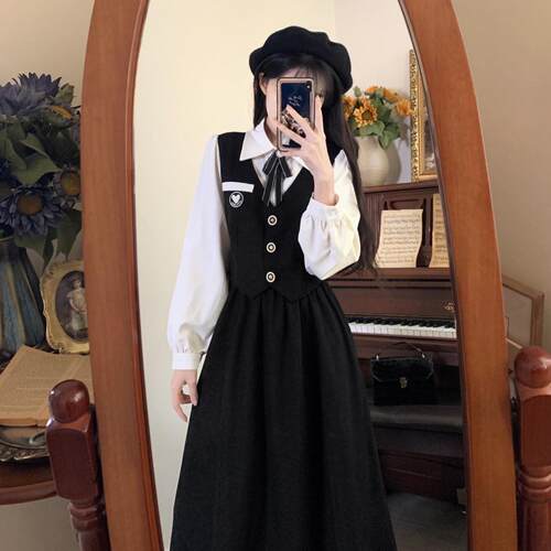 大码可爱学院风高腰显瘦连衣裙