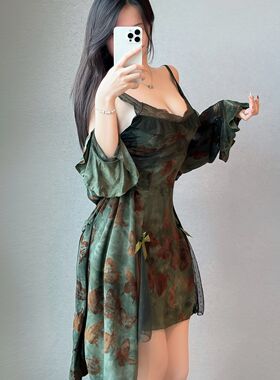 夏季大码伪娘连衣裙性感纯欲风超超薄吊带女装大佬cos睡衣套装