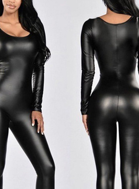 大码200斤性感up伪娘连体衣紧身漆皮连体皮衣女装大佬cosplay用品