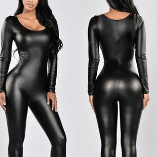大码 大佬cosplay用品 200斤性感up伪娘连体衣紧身漆皮连体皮衣女装