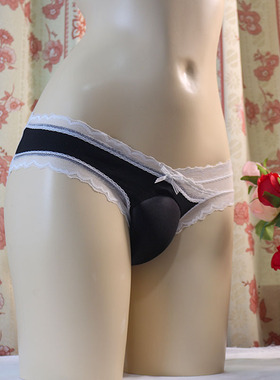 日系下体显大性感蕾丝伪娘内裤低腰薄款蕾丝拼接太空舱三角裤男