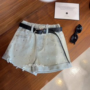 女童夏装镶钻短裤女宝宝夏季时尚洋气挺括牛仔热裤儿童韩版休闲裤