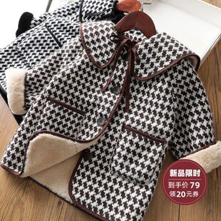 女童洋气加绒格子外套儿童大衣新款秋冬网红宝宝小香风中长款上衣