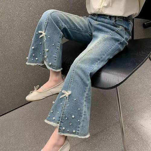 喇叭裤女童春秋新款中大小童女孩宝宝秋季休闲儿童洋气时髦牛仔裤