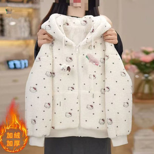 女童冬季羊羔绒连帽棉服加绒加厚外套冬装时尚洋气新款宽松上衣潮