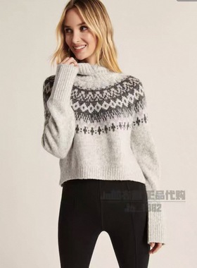 清仓不退换～正品Abercrombie Fitch小鹿费尔岛高领毛衣女针织衫