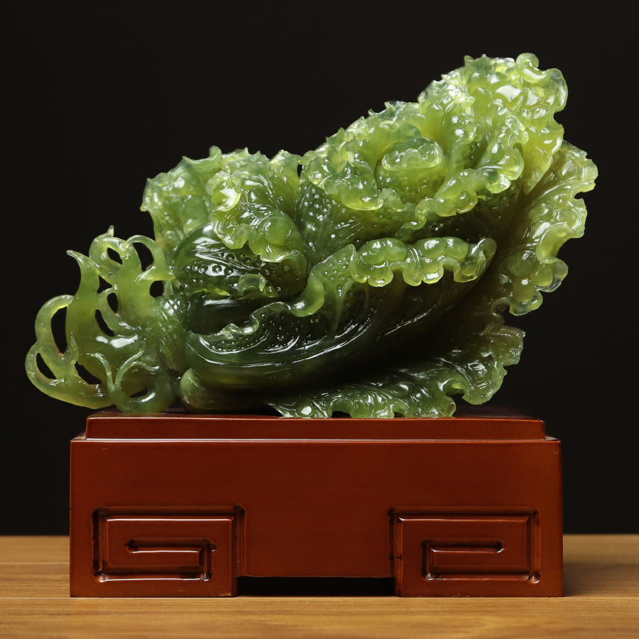尚品美格 天然玉石岫玉摆件 原石原色玉雕招财白菜 开业礼品EA105