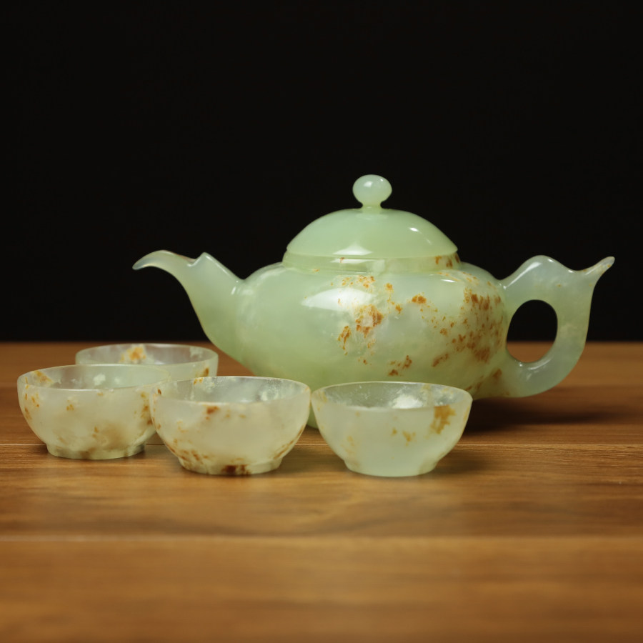 花玉手工雕刻玉石茶具高端礼品